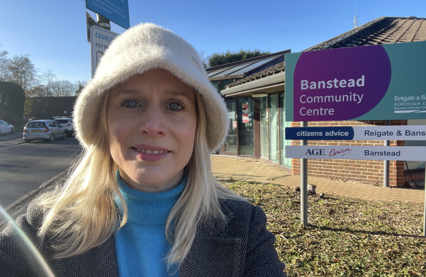 Rebecca Paul outside Banstead Community Centre