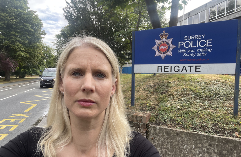 Rebecca Paul MP outside Reigate Police Station