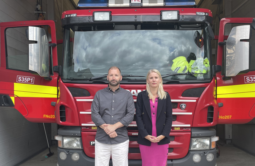 Rebecca Paul MP and Cllr Bennett at Banstead Fire Station