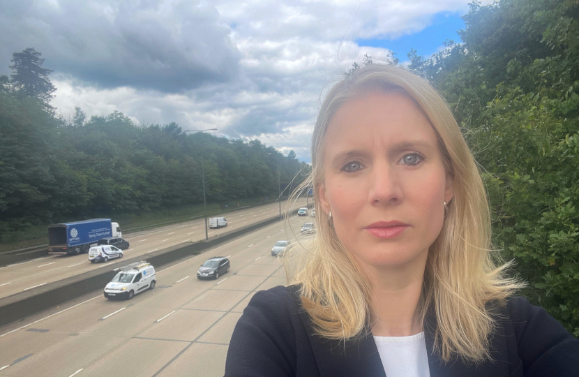 Rebecca Paul next to M25 in Walton-on-the-Hill