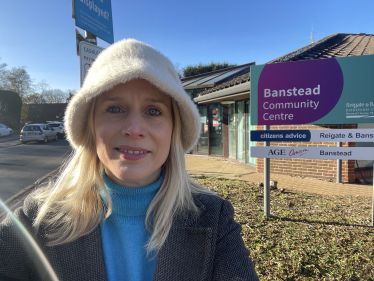 Rebecca Paul outside Banstead Community Centre