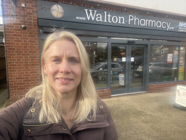 Rebecca Paul outside Walton Pharmacy