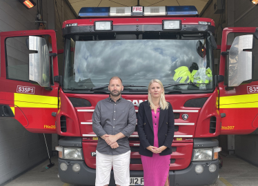 Rebecca Paul MP and Cllr Bennett at Banstead Fire Station